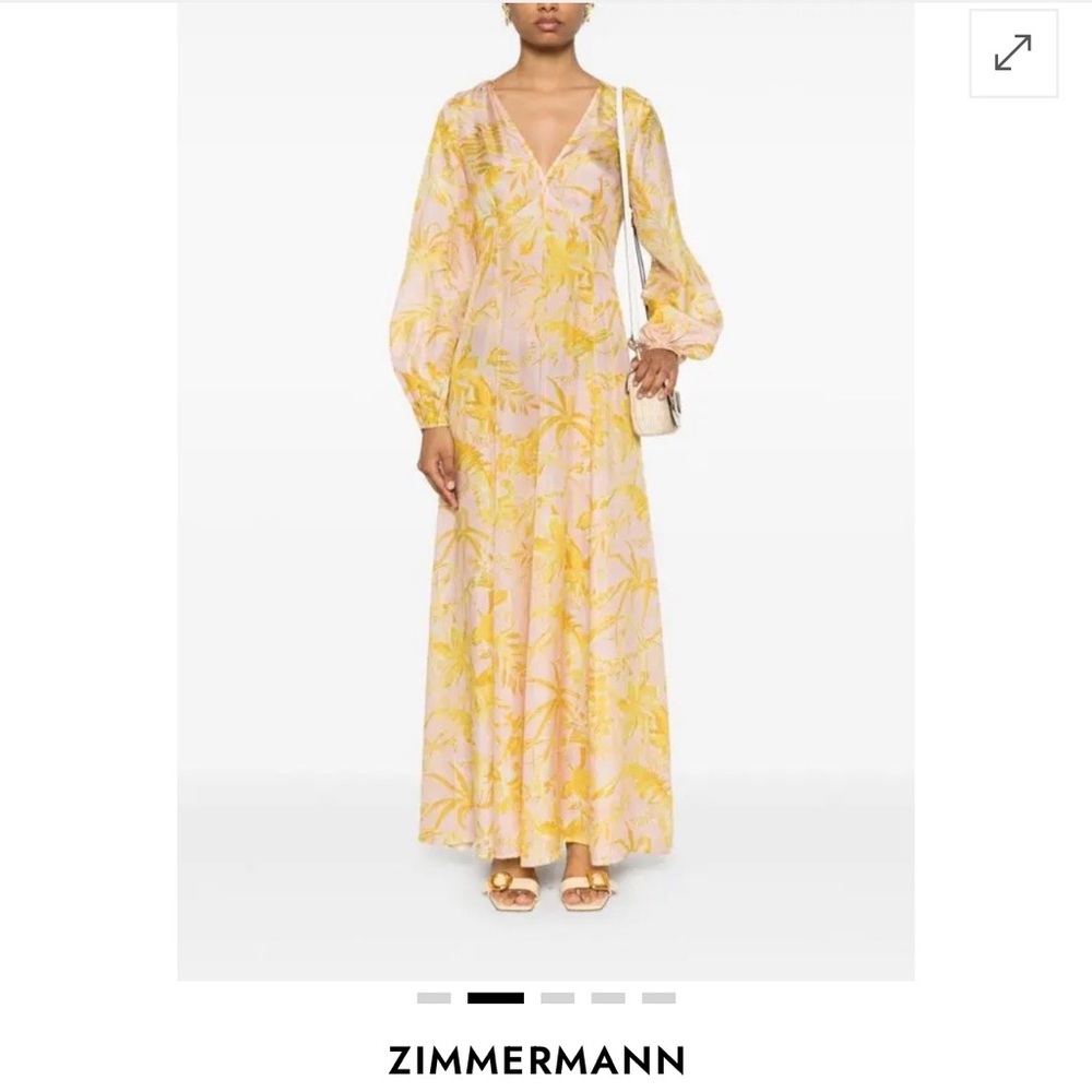 Zimmermann Pink and Yellow Floral V-Neck Long Maxi Dress